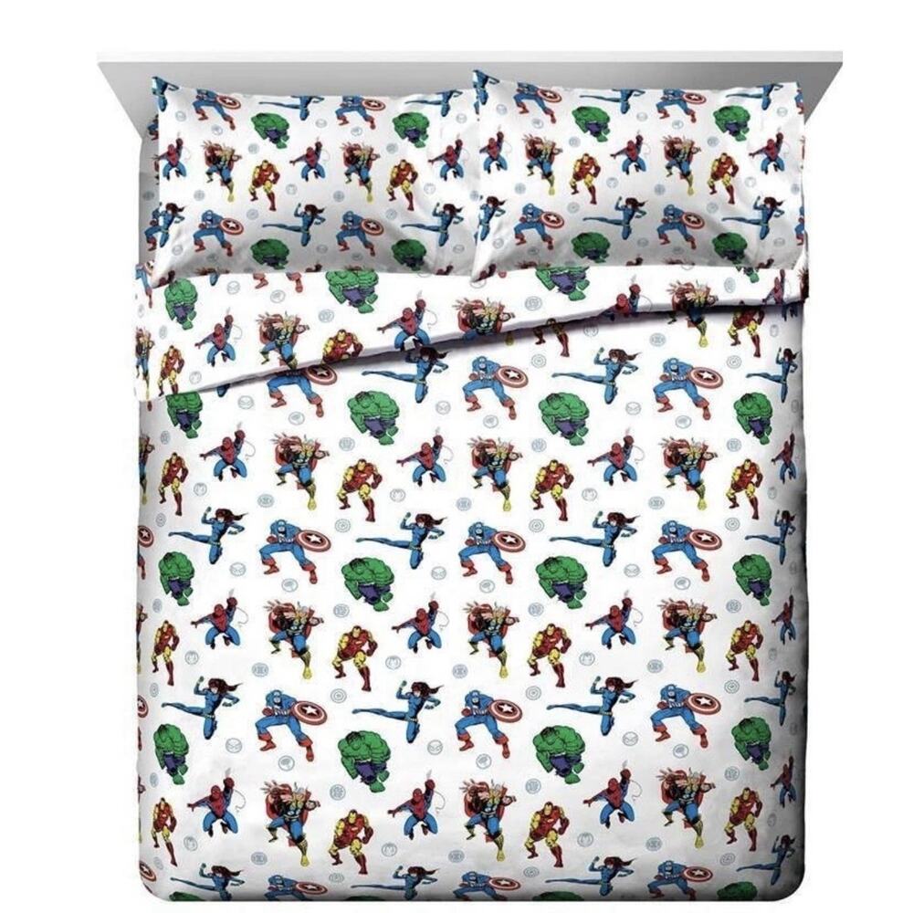 Marvel Jay Franco Kids Sheet Set with Fitted Flat Sheets & Pillow Cover 4pc Full